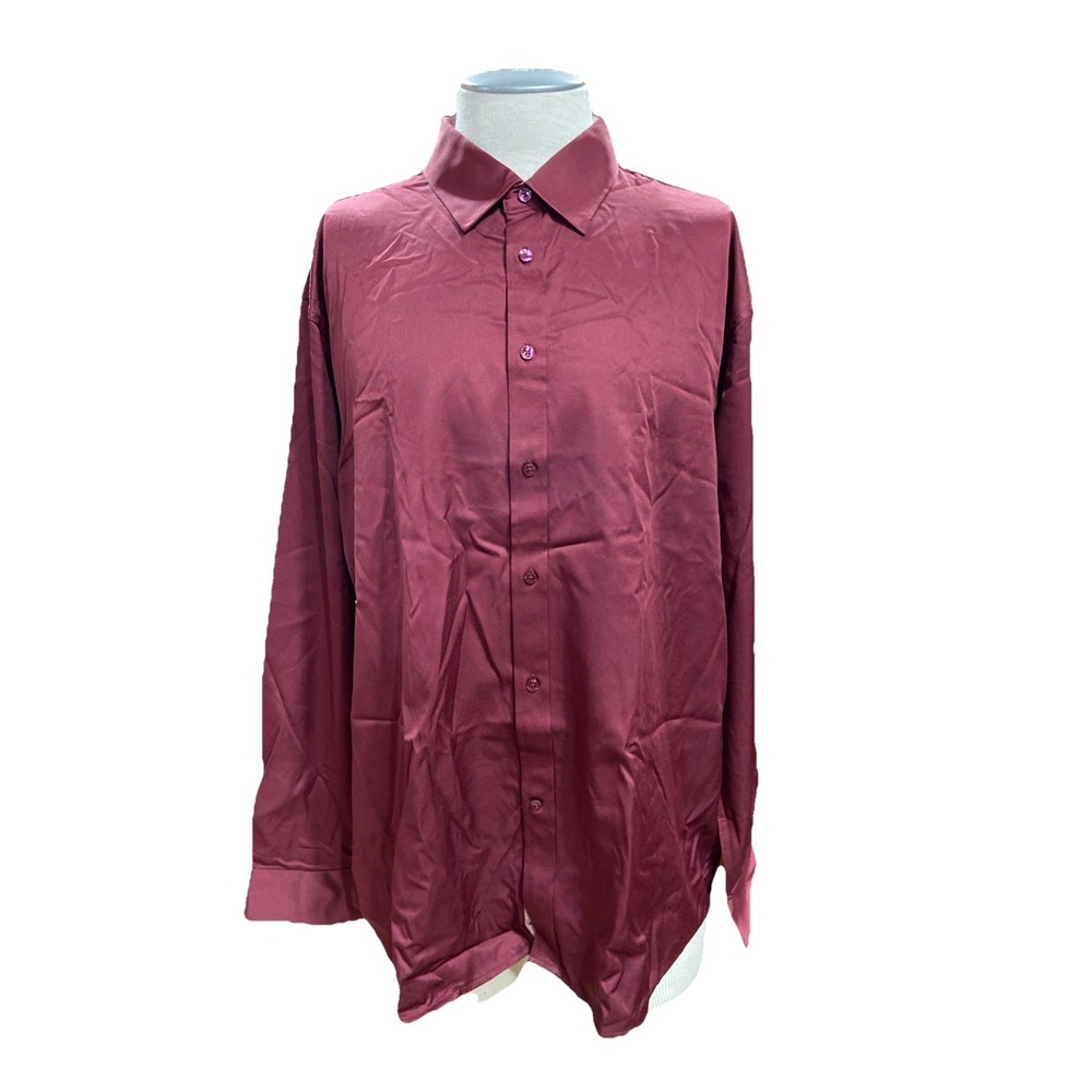 Flex Men's Button Down Shirt 2XL Burgundy Long Sleeves Luxury Designed In Italy